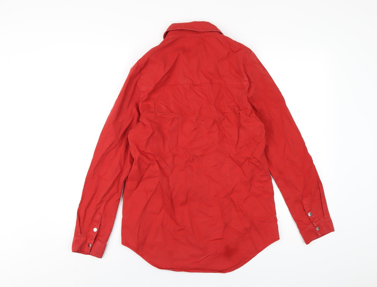 Sosandar Womens Red Cotton Basic Button-Up Size 8 Collared