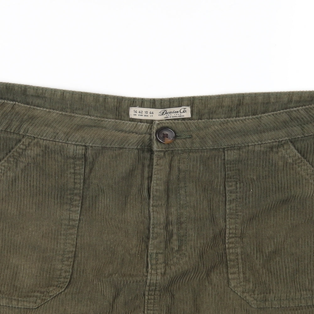 Denim & Co. Womens Green Cotton A-Line Skirt Size 14 Zip