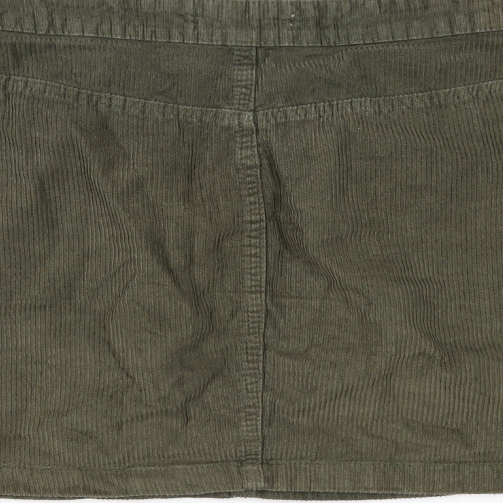 Denim & Co. Womens Green Cotton A-Line Skirt Size 14 Zip