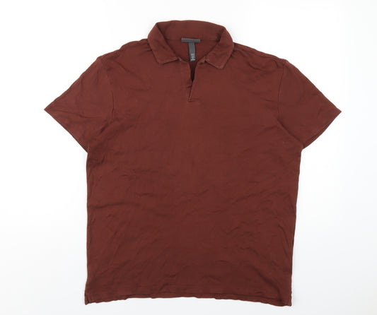 H&M Mens Brown Cotton Polo Size M Collared Pullover