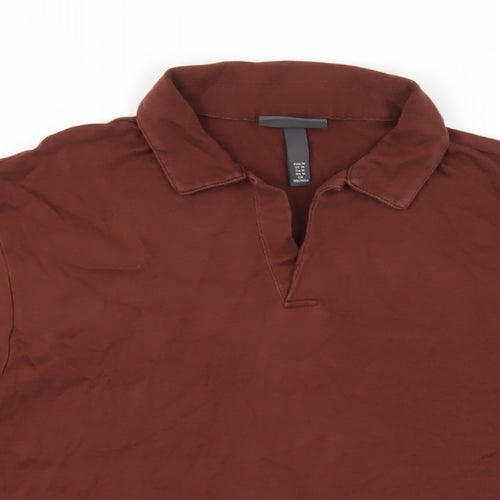 H&M Mens Brown Cotton Polo Size M Collared Pullover