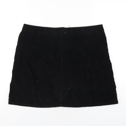 Denim & Co. Womens Black Cotton A-Line Skirt Size 14 Button