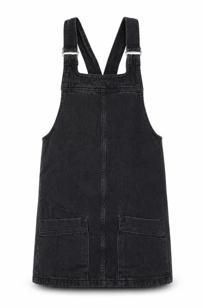 Topshop Womens Black Cotton Pinafore/Dungaree Dress Size 6 Square Neck Pullover