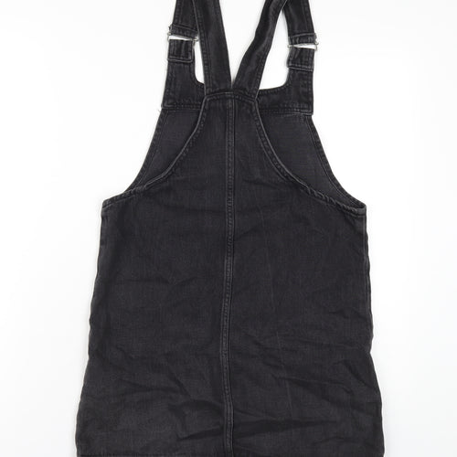 Topshop Womens Black Cotton Pinafore/Dungaree Dress Size 6 Square Neck Pullover