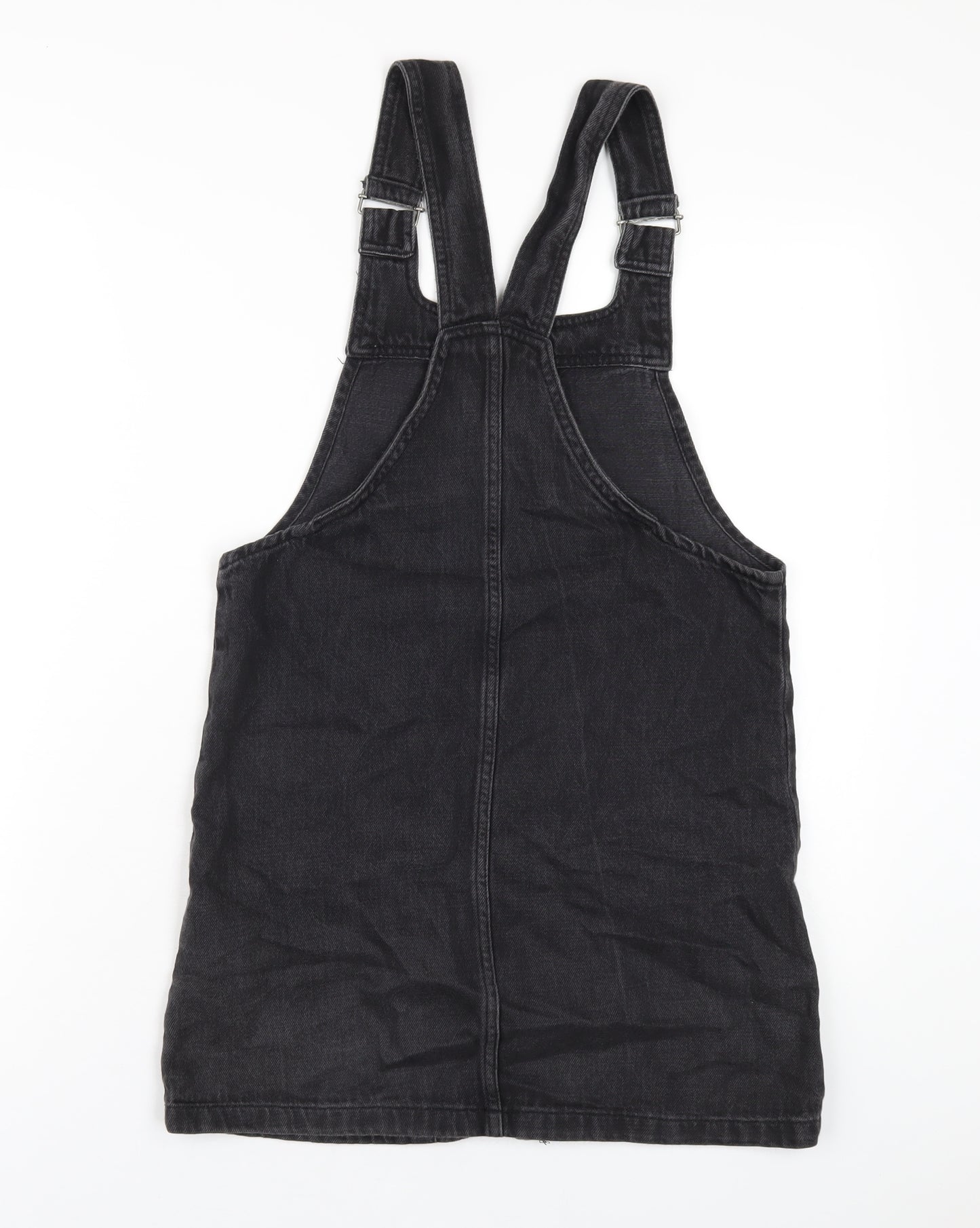 Topshop Womens Black Cotton Pinafore/Dungaree Dress Size 6 Square Neck Pullover