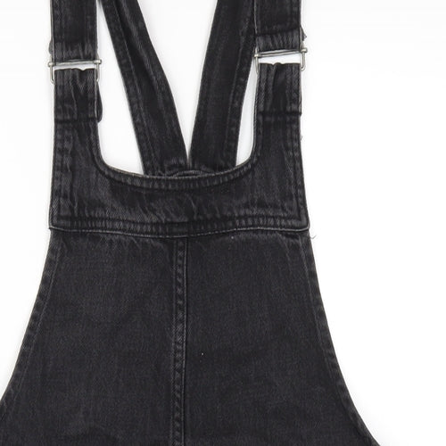 Topshop Womens Black Cotton Pinafore/Dungaree Dress Size 6 Square Neck Pullover