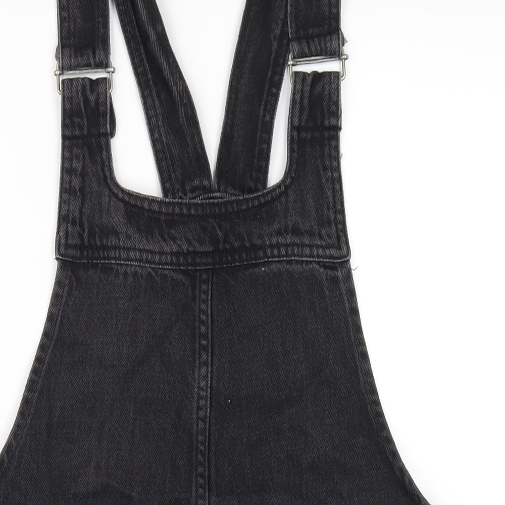 Topshop Womens Black Cotton Pinafore/Dungaree Dress Size 6 Square Neck Pullover