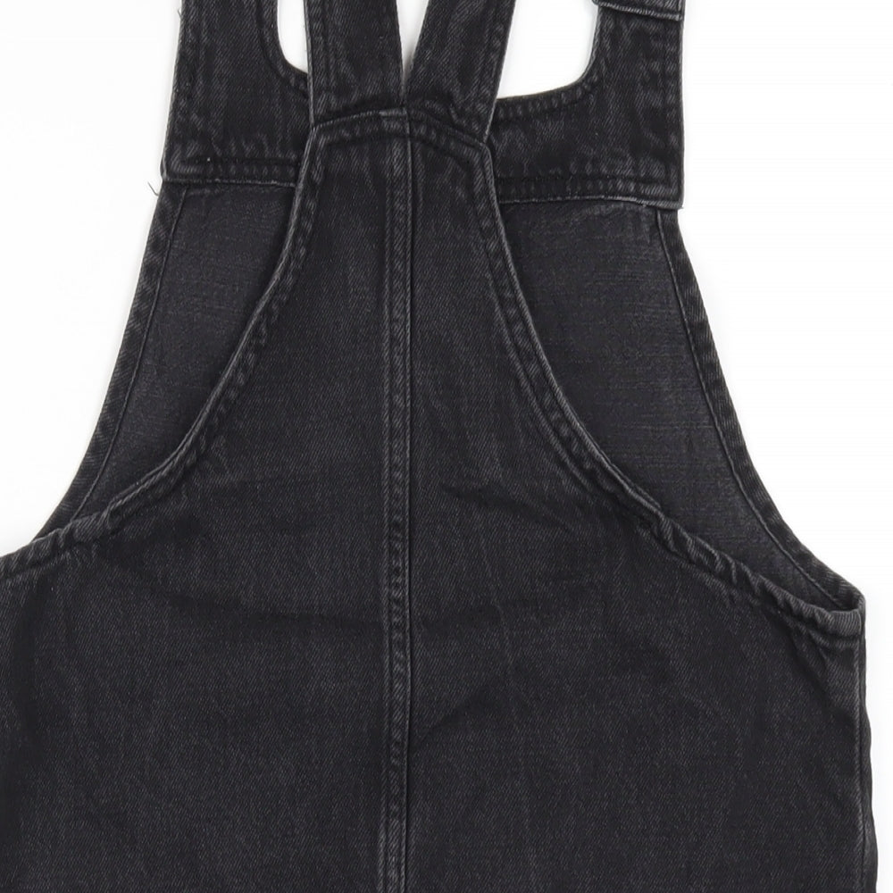 Topshop Womens Black Cotton Pinafore/Dungaree Dress Size 6 Square Neck Pullover