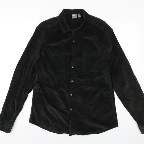 ASOS Mens Green Cotton Button-Up Size L Collared Snap