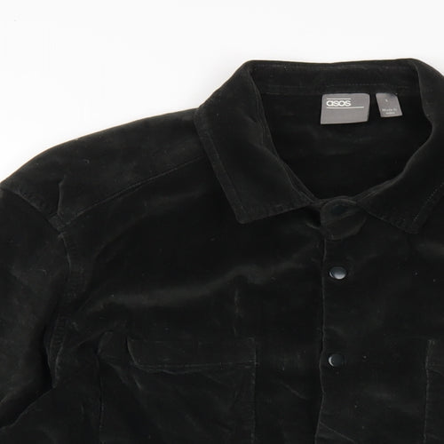 ASOS Mens Green Cotton Button-Up Size L Collared Snap
