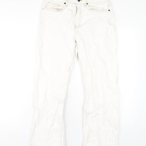 Jaeger Womens White Cotton Straight Jeans Size 12 L25 in Regular Zip