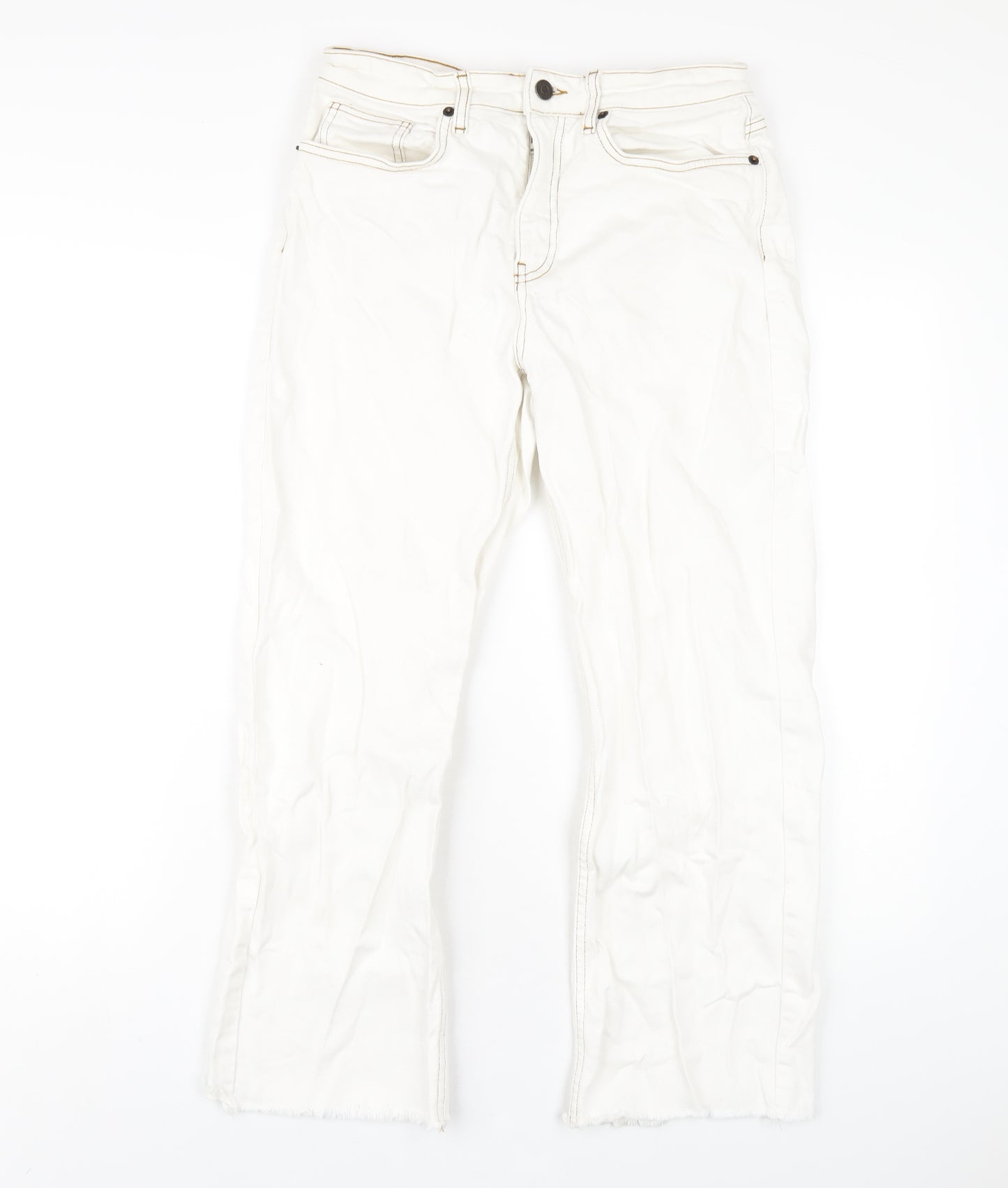 Jaeger Womens White Cotton Straight Jeans Size 12 L25 in Regular Zip