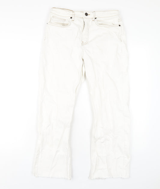 Jaeger Womens White Cotton Straight Jeans Size 12 L25 in Regular Zip