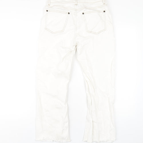 Jaeger Womens White Cotton Straight Jeans Size 12 L25 in Regular Zip