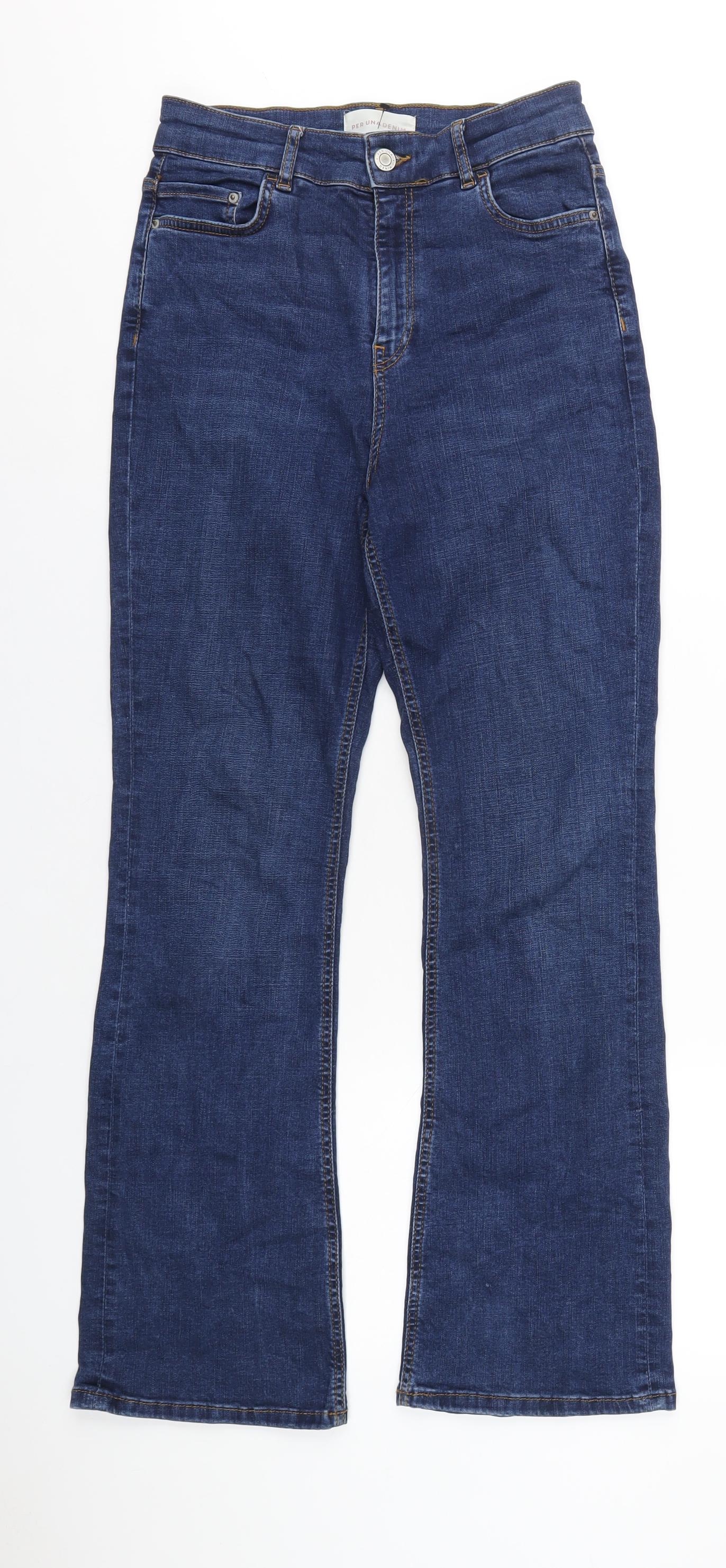 Per Una Womens Blue Cotton Bootcut Jeans Size 10 L29 in Regular Zip