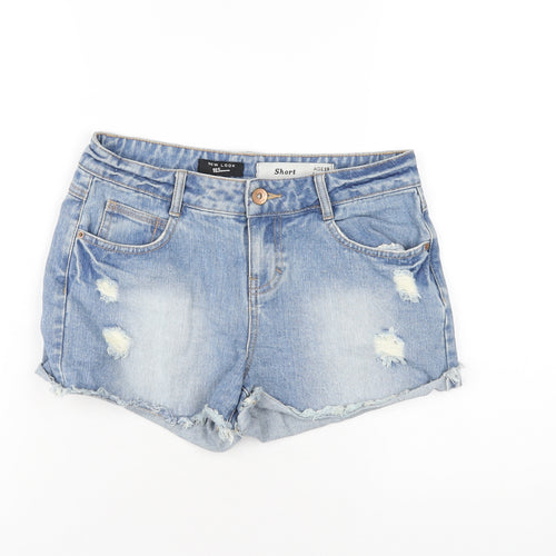 New Look Girls Blue Cotton Cut-Off Shorts Size 13 Years Regular Zip