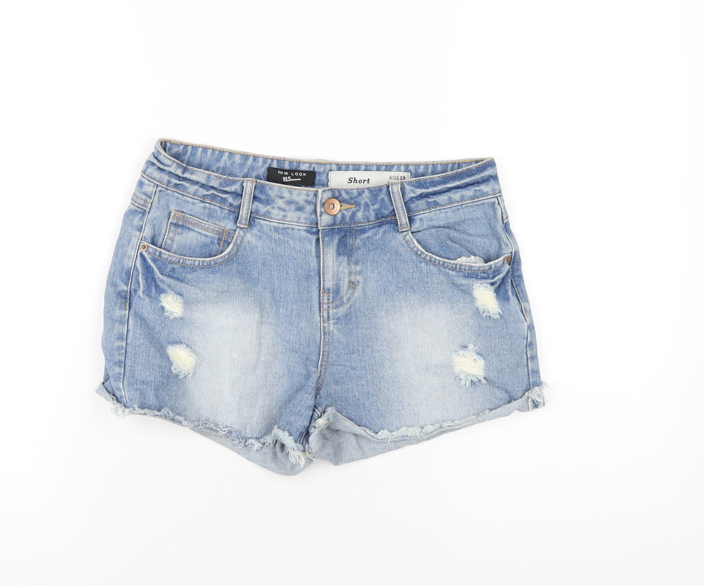 New Look Girls Blue Cotton Cut-Off Shorts Size 13 Years Regular Zip