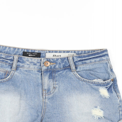 New Look Girls Blue Cotton Cut-Off Shorts Size 13 Years Regular Zip