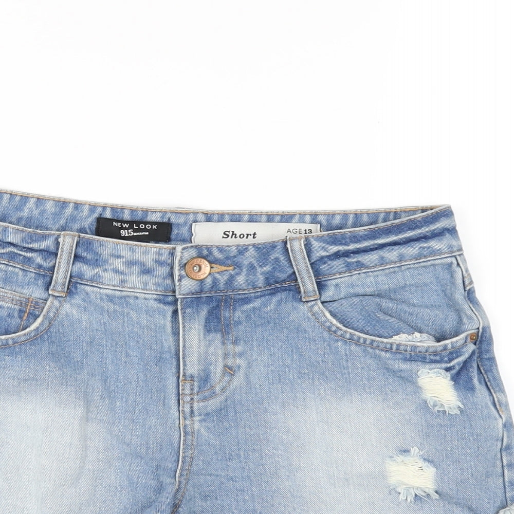 New Look Girls Blue Cotton Cut-Off Shorts Size 13 Years Regular Zip