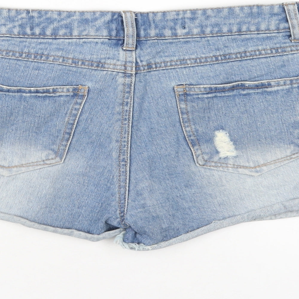 New Look Girls Blue Cotton Cut-Off Shorts Size 13 Years Regular Zip