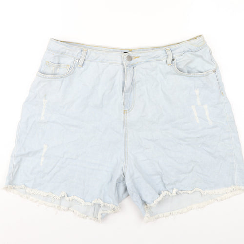 PRETTYLITTLETHING Womens Blue Cotton Cut-Off Shorts Size 18 L6 in Regular Zip