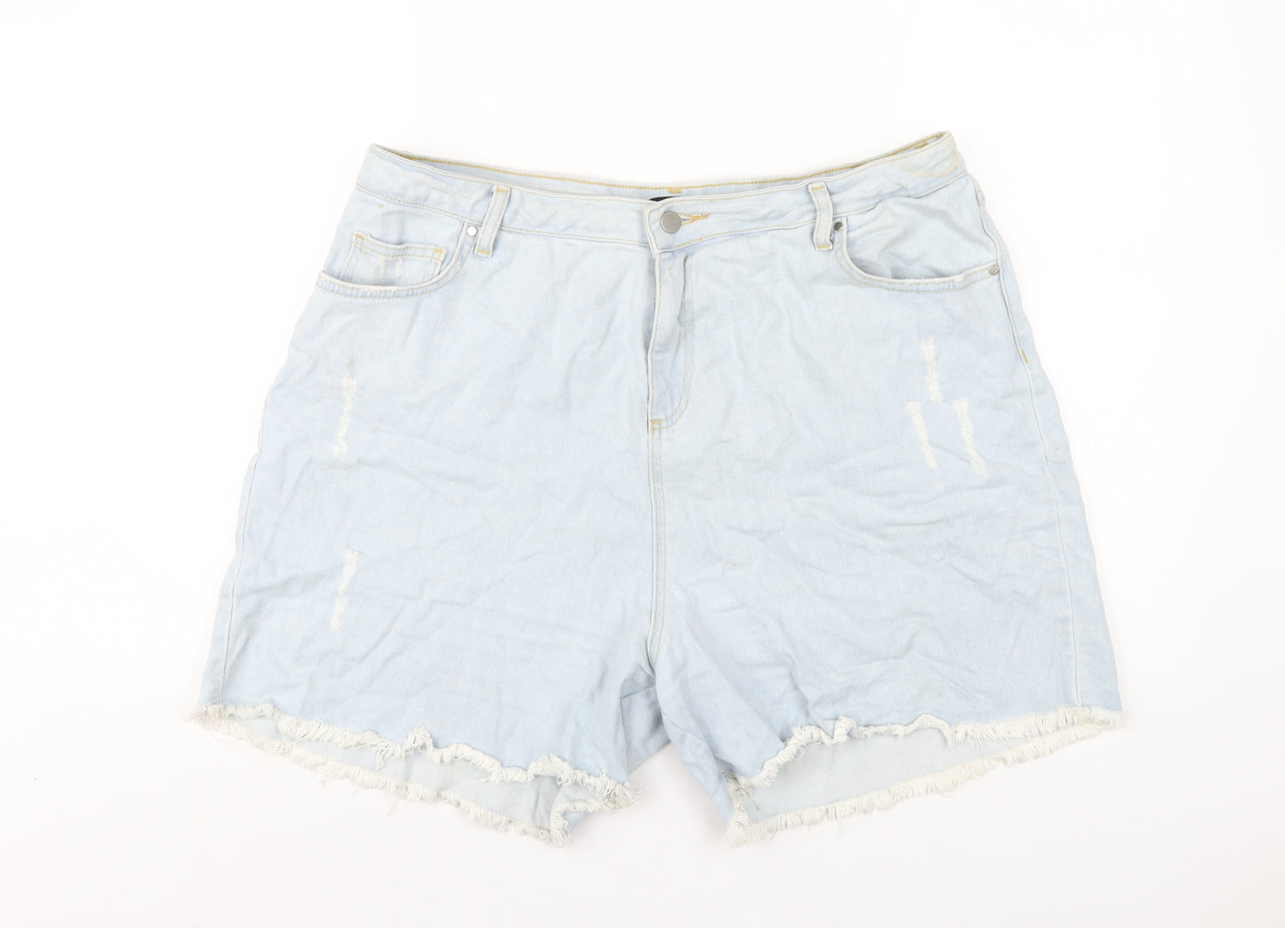 PRETTYLITTLETHING Womens Blue Cotton Cut-Off Shorts Size 18 L6 in Regular Zip
