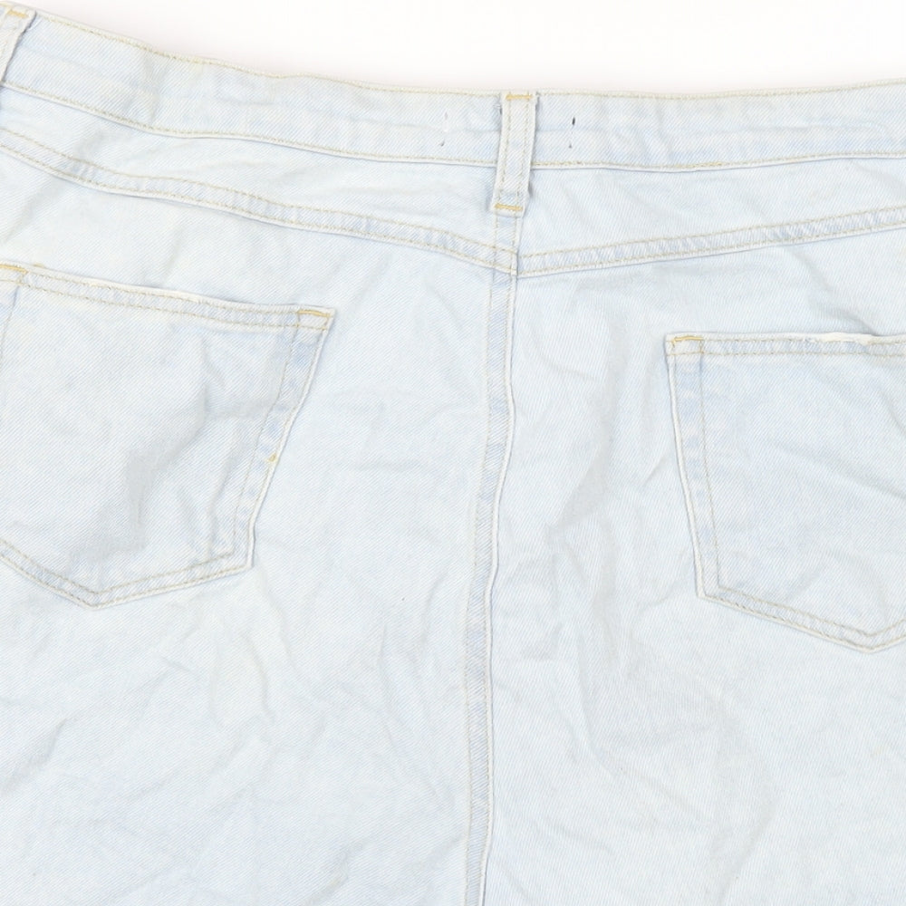 PRETTYLITTLETHING Womens Blue Cotton Cut-Off Shorts Size 18 L6 in Regular Zip