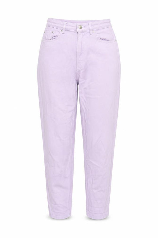 Front view of H&M women’s purple cotton mom jeans, size UK 10, 29-inch leg regular zip