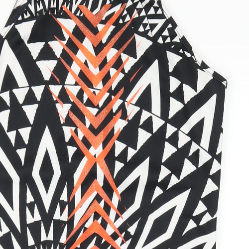 River Island Womens Black Geometric Polyester Bodycon Size 14 Round Neck Zip