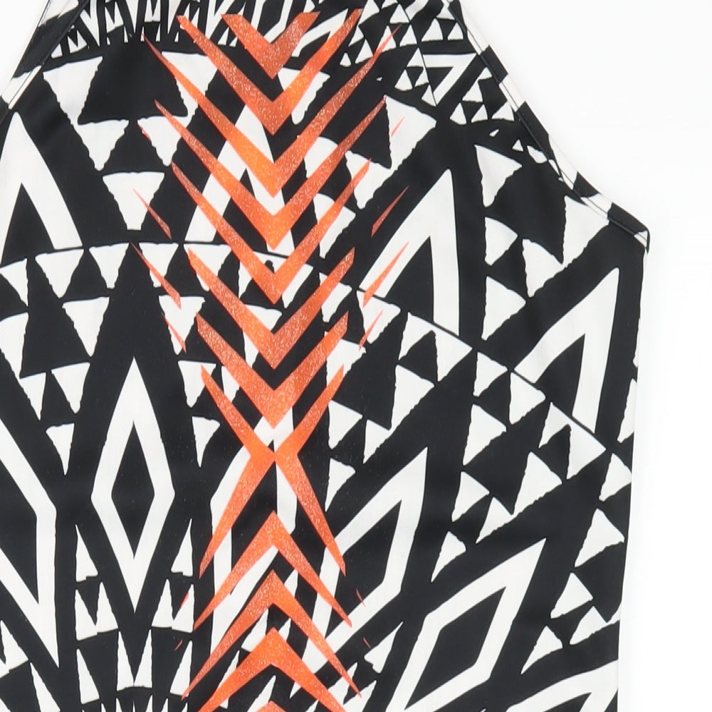 River Island Womens Black Geometric Polyester Bodycon Size 14 Round Neck Zip