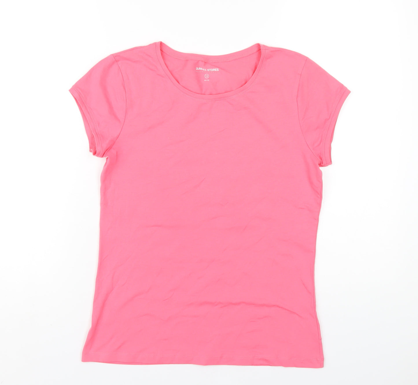 Dunnes Stores Womens Pink Cotton Basic T-Shirt Size 14 Round Neck