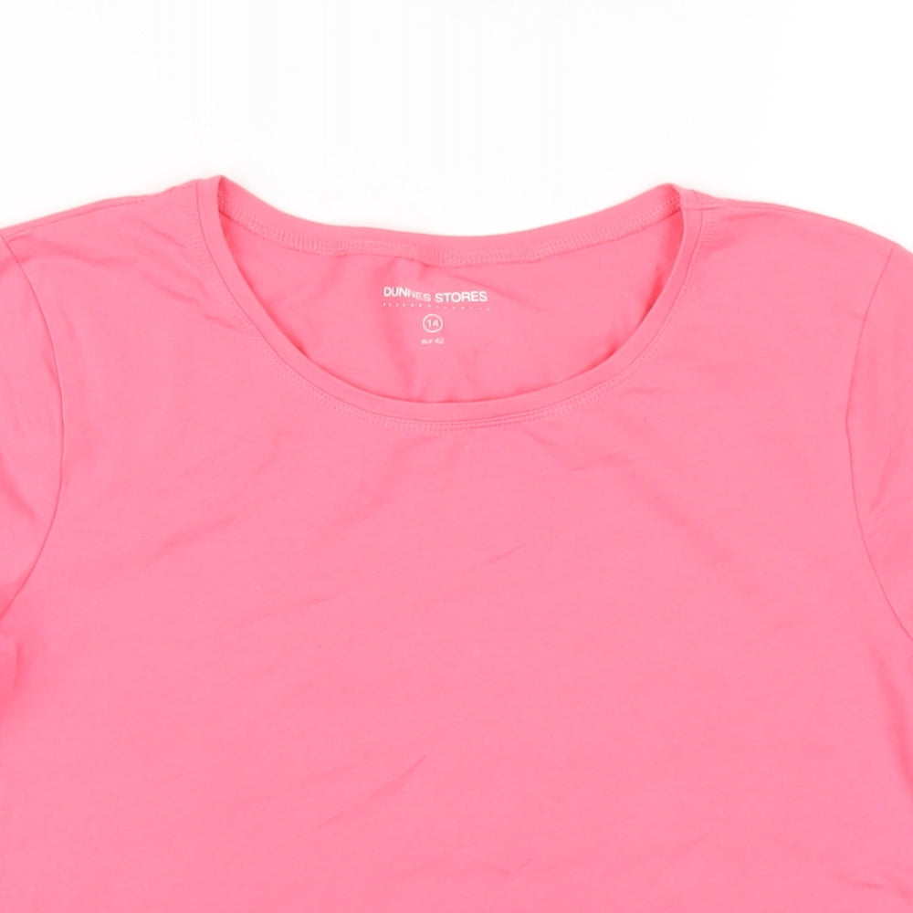 Dunnes Stores Womens Pink Cotton Basic T-Shirt Size 14 Round Neck