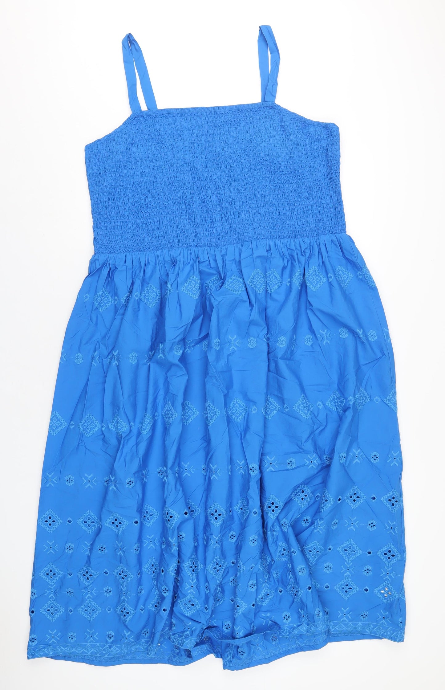 Marks and Spencer Womens Blue Cotton A-Line Size 20 Square Neck Pullover