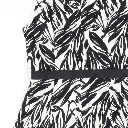Wallis Womens Black Geometric Cotton A-Line Size 10 Round Neck Zip