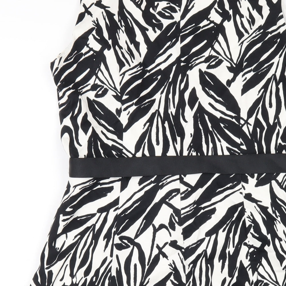 Wallis Womens Black Geometric Cotton A-Line Size 10 Round Neck Zip