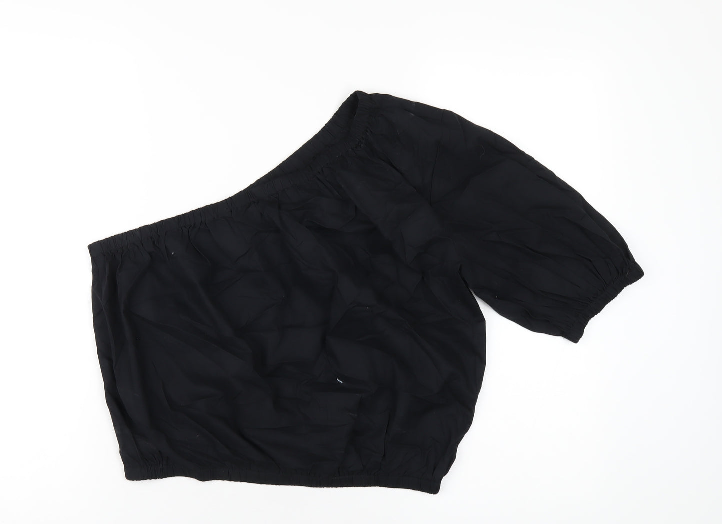 Marks and Spencer Womens Black Cotton Basic T-Shirt Size 16 One Shoulder