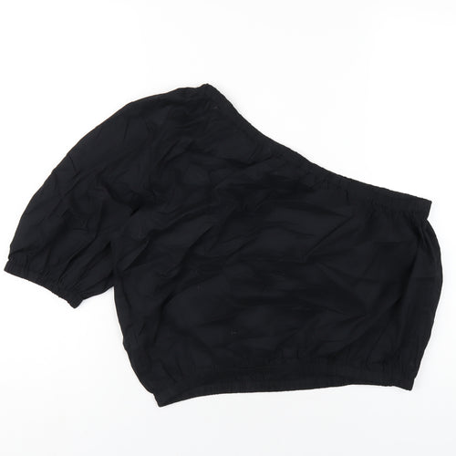 Marks and Spencer Womens Black Cotton Basic T-Shirt Size 16 One Shoulder