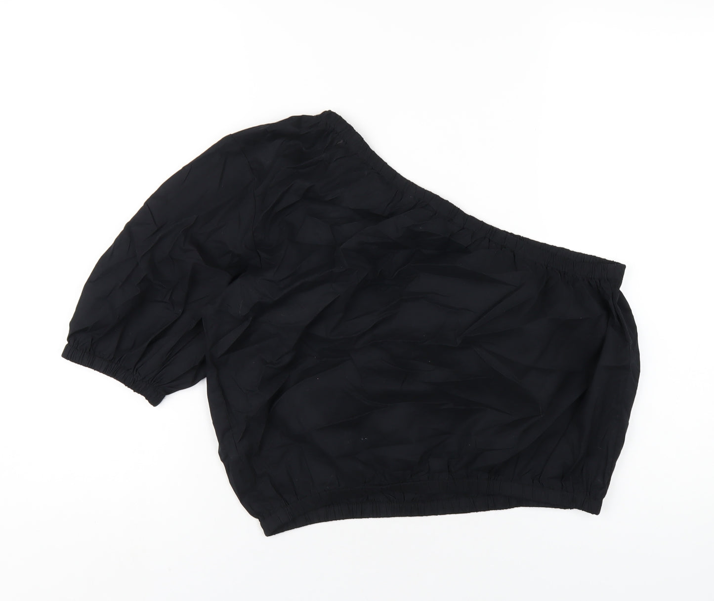 Marks and Spencer Womens Black Cotton Basic T-Shirt Size 16 One Shoulder