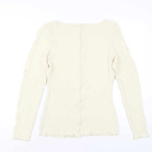 Marks and Spencer Womens Ivory Polyester Basic T-Shirt Size 10 Round Neck