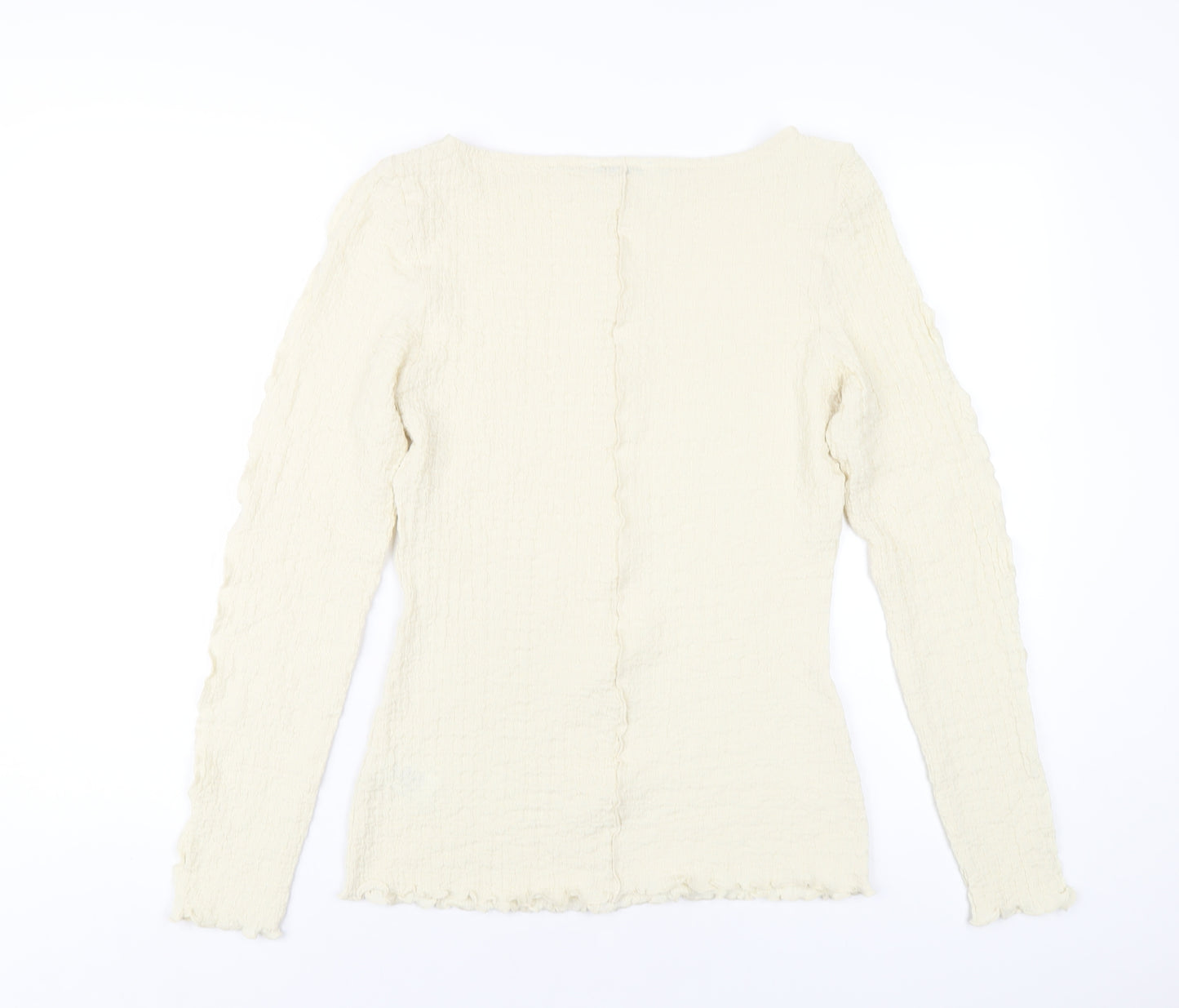 Marks and Spencer Womens Ivory Polyester Basic T-Shirt Size 10 Round Neck