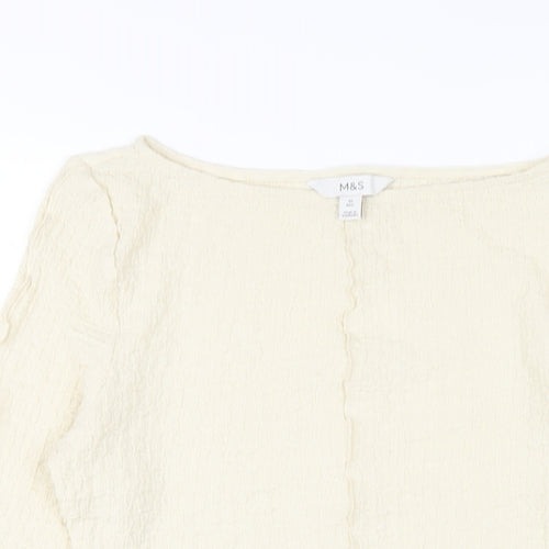 Marks and Spencer Womens Ivory Polyester Basic T-Shirt Size 10 Round Neck