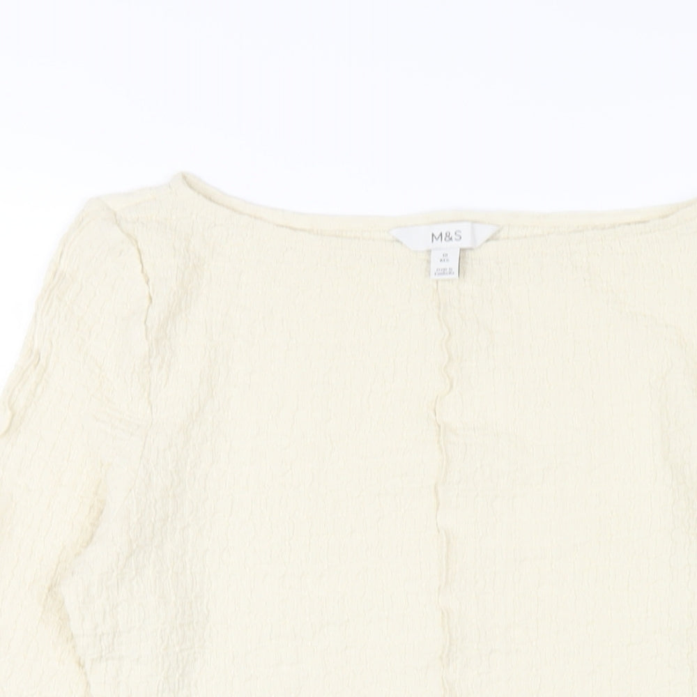 Marks and Spencer Womens Ivory Polyester Basic T-Shirt Size 10 Round Neck