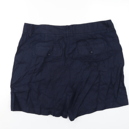 Marks and Spencer Womens Blue Linen Basic Shorts Size 20 L6 in Regular Zip