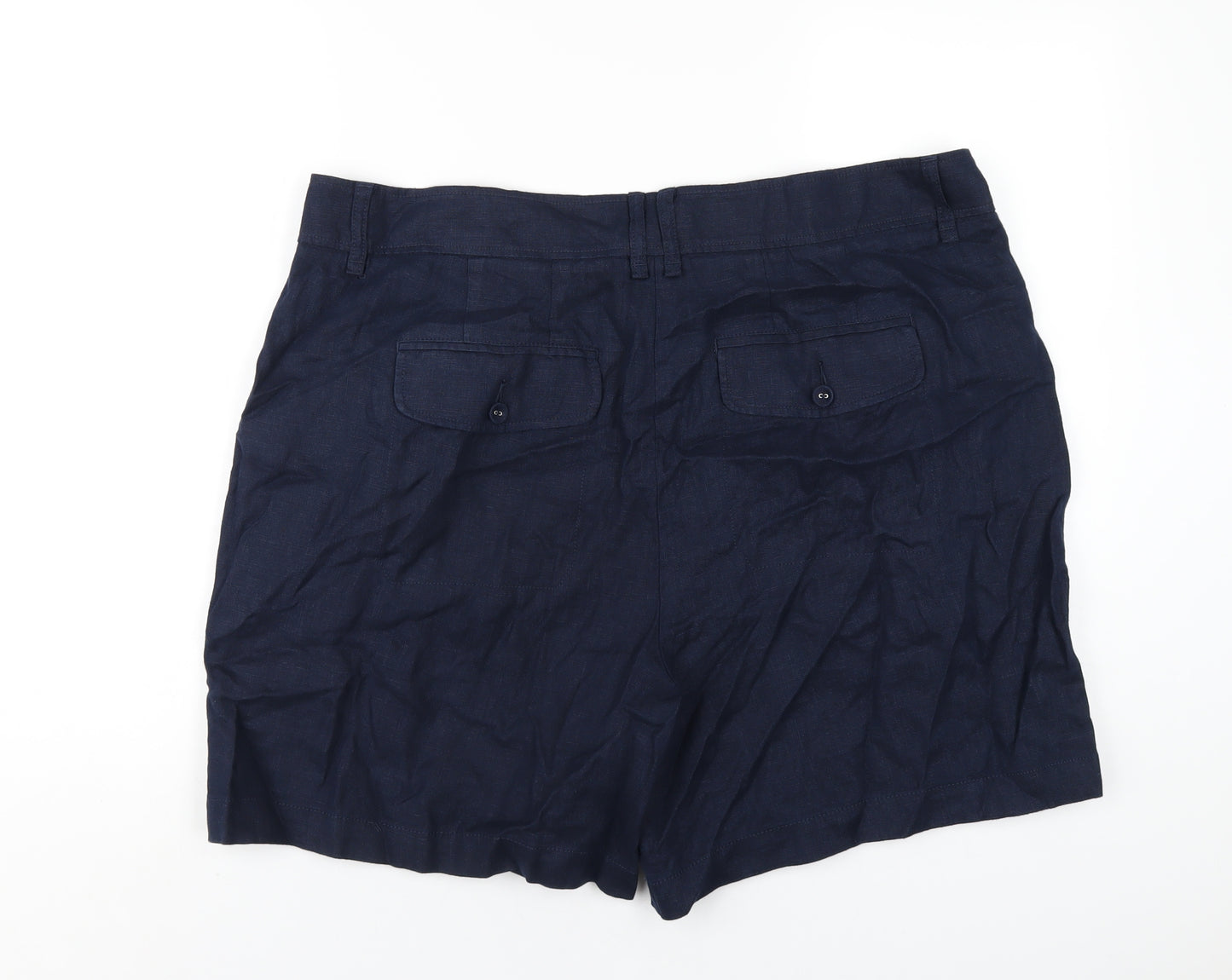 Marks and Spencer Womens Blue Linen Basic Shorts Size 20 L6 in Regular Zip