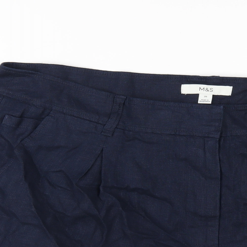 Marks and Spencer Womens Blue Linen Basic Shorts Size 20 L6 in Regular Zip