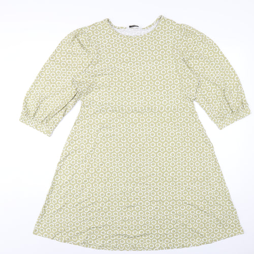 Marks and Spencer Womens Green Geometric Viscose A-Line Size 14 Round Neck Pullover