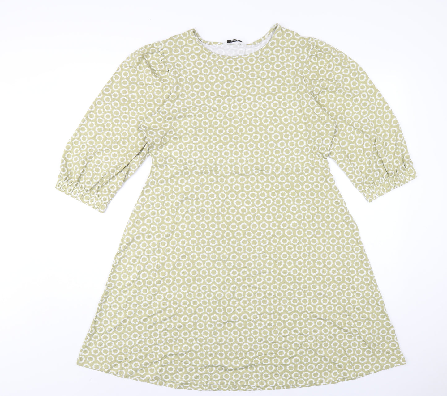 Marks and Spencer Womens Green Geometric Viscose A-Line Size 14 Round Neck Pullover