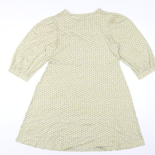 Marks and Spencer Womens Green Geometric Viscose A-Line Size 14 Round Neck Pullover