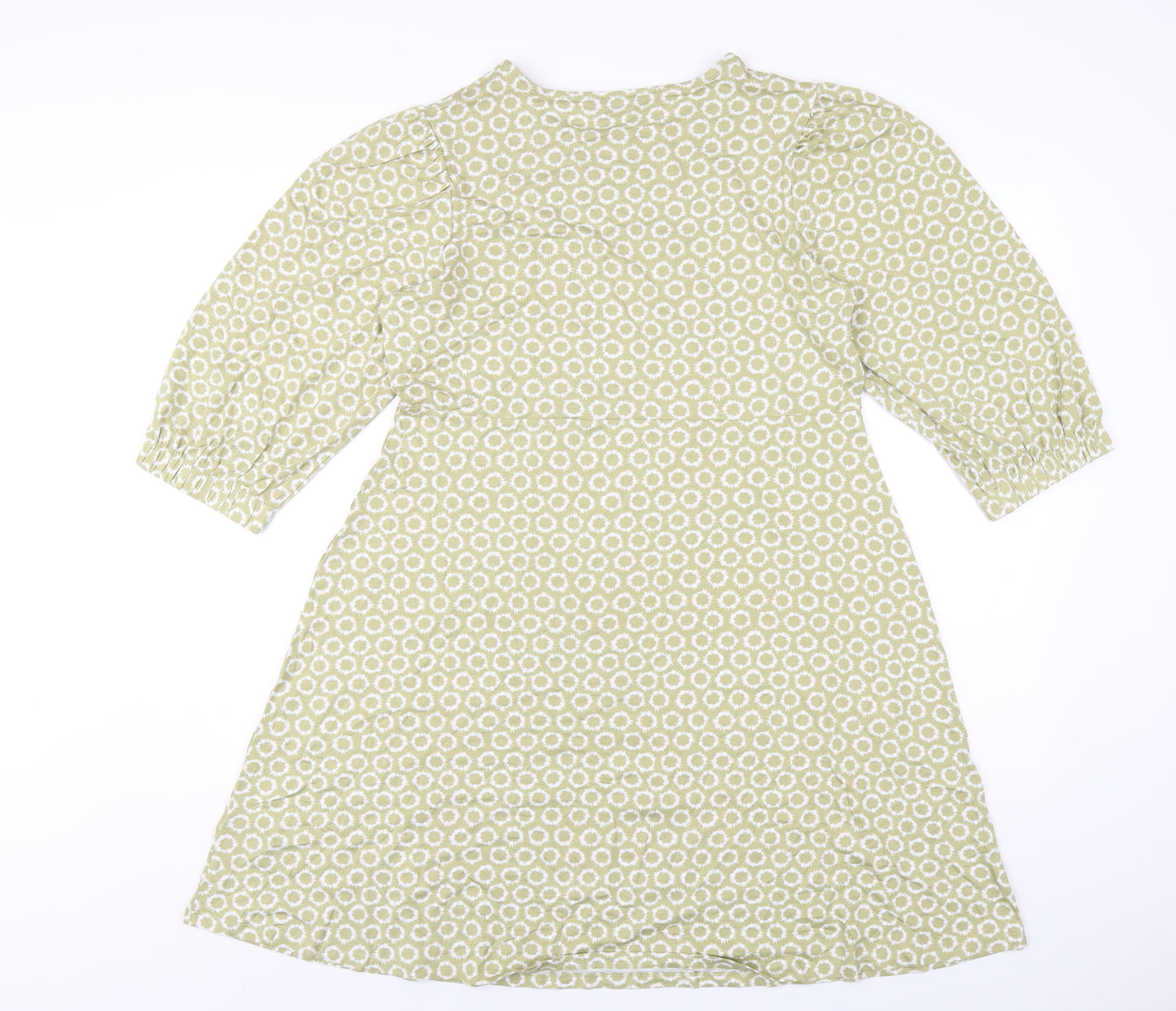 Marks and Spencer Womens Green Geometric Viscose A-Line Size 14 Round Neck Pullover