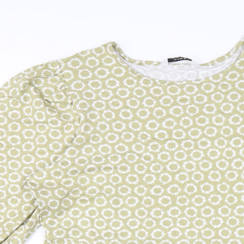 Marks and Spencer Womens Green Geometric Viscose A-Line Size 14 Round Neck Pullover